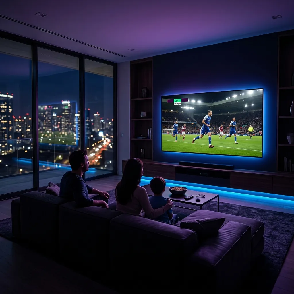 Family watching iptvdoor premium IPTV on a large 4K TV